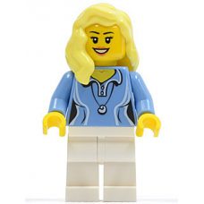 cty346 Medium Blue Female Shirt with Two Buttons and Shell Pendant, White Legs, Bright Light Yellow Female Hair over Shoulder 